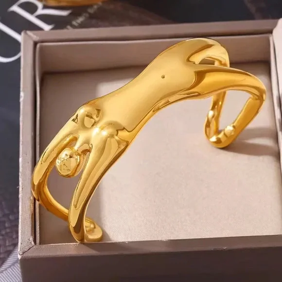 Artful Sculptural Women Body 18K Gold Stainless Steel Cuff Bracelet” - Picture 14 of 17